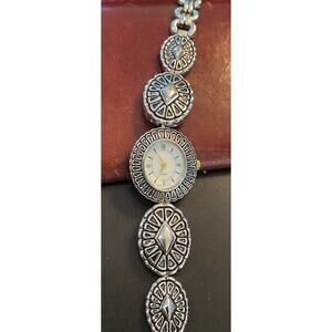 Women's Silver Tone 25mm Deco Style Watch, Intricate Design
